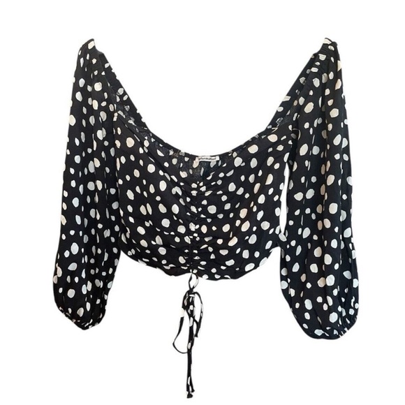 Reformation Beautiful Desmond Crop Polka Dot Coquette Blouse Black Size 4 - Picture 3 of 12